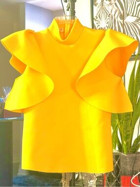 Ruffle Sleeve Mock Neck Blouse in Yellow